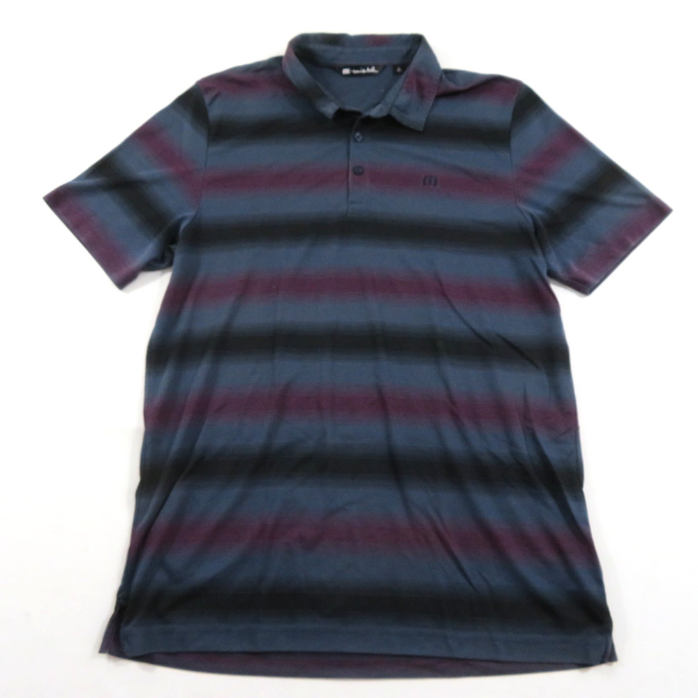 Travis Mathew Polo Shirt 1/4 Button Purple Gray Black Stripes XL Golf
